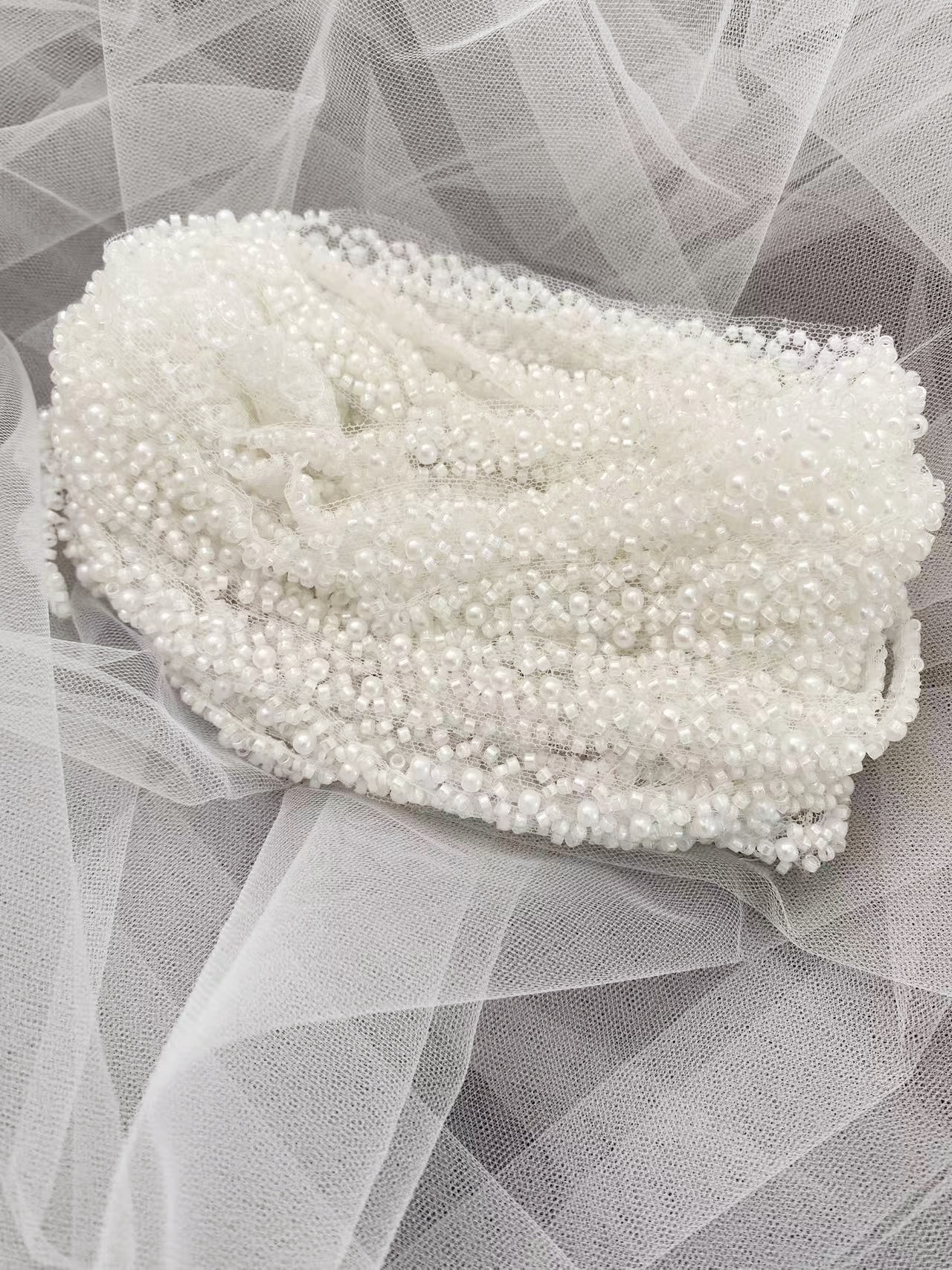 Beading Jewelry Lace Trim with Pearls, Handmade Bridal Ribbon for Prom Dress, Shoulder Strap, Headbands, Belt, Sold by Yard