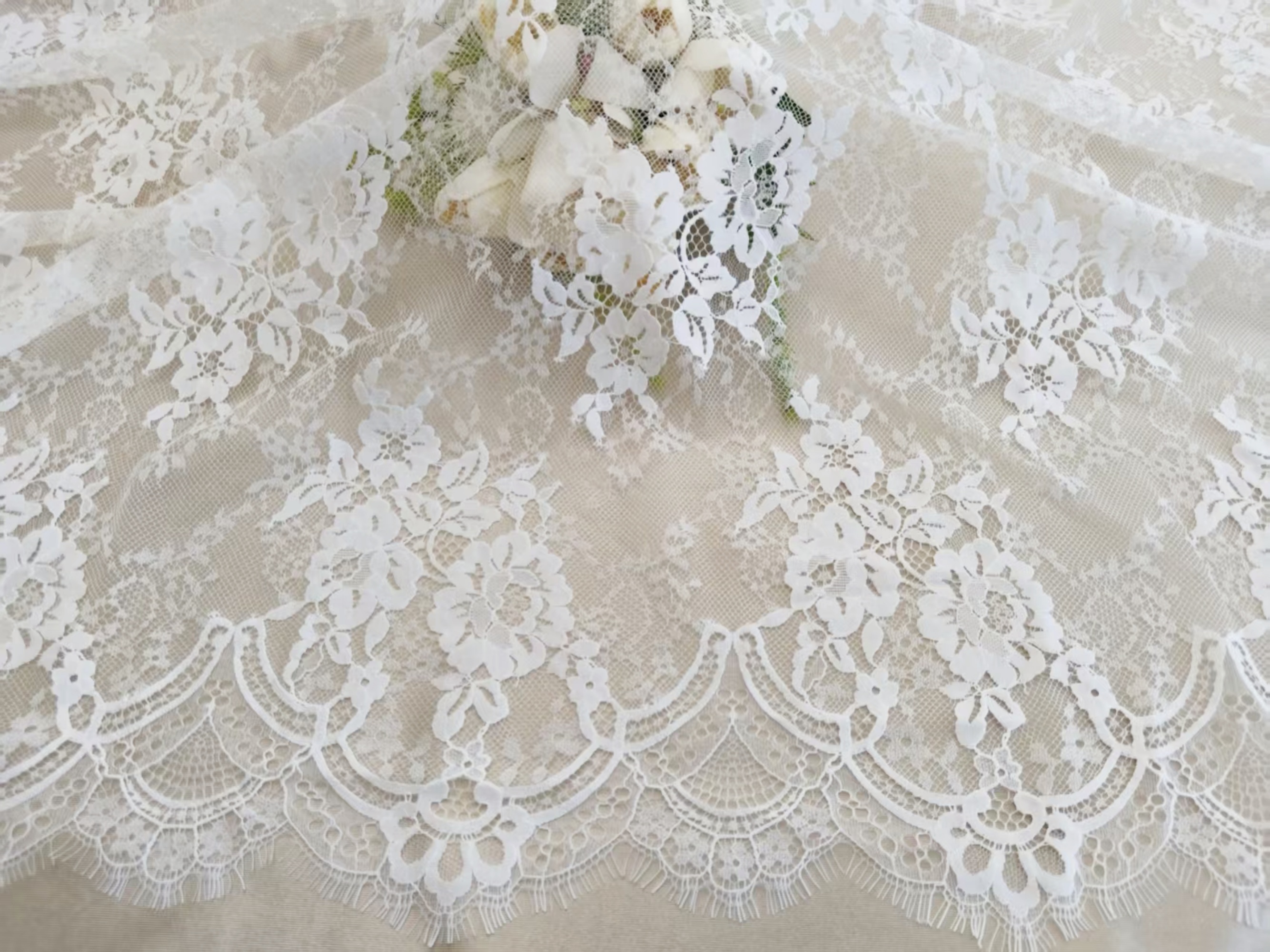 French Eyelash Lace Fabric – 300CM Long & 150CM Wide Per Piece! Embroidered Floral Design for Wedding Dresses, Garment DIY, Decor & Crafts
