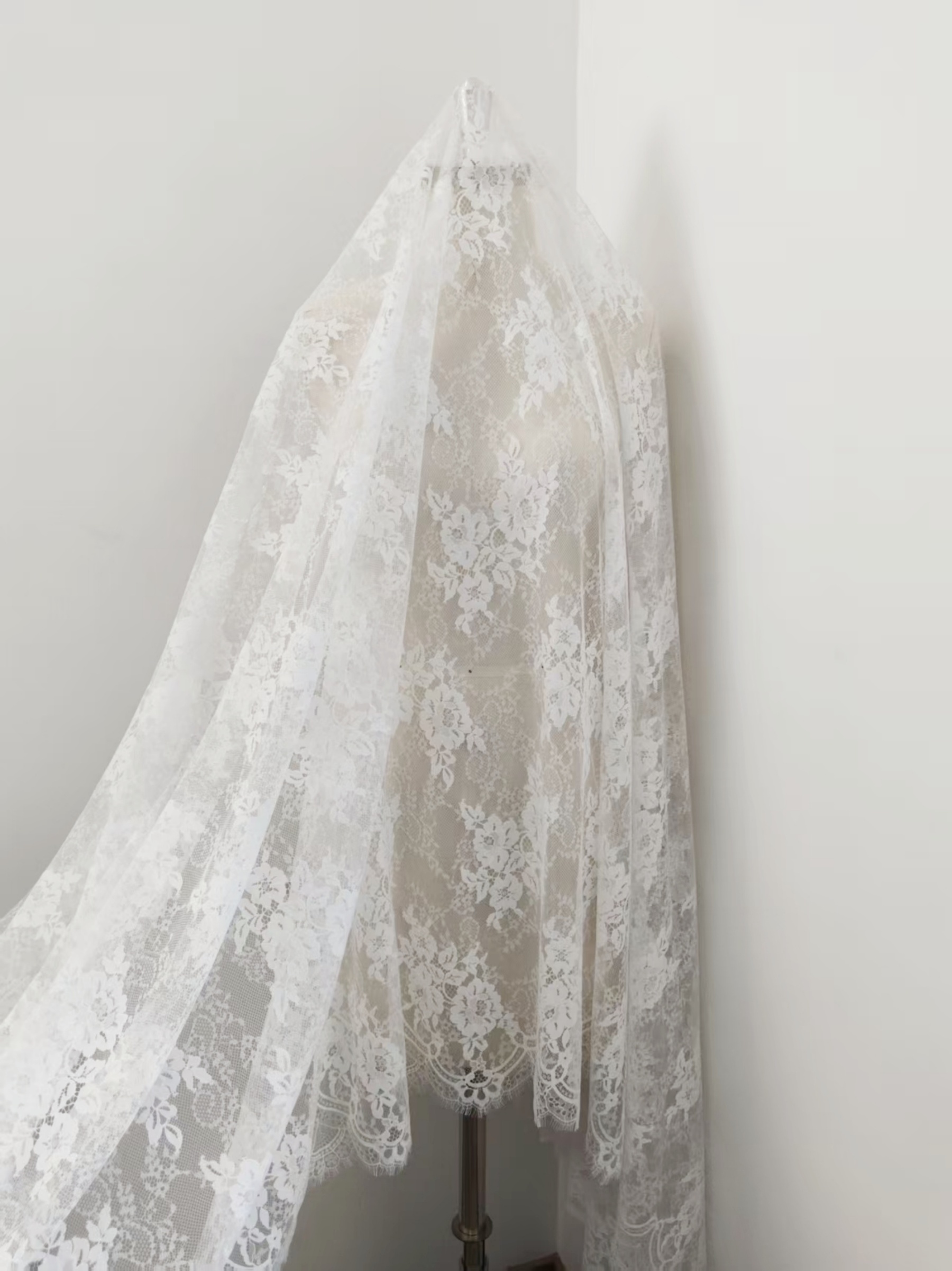 French Eyelash Lace Fabric – 300CM Long & 150CM Wide Per Piece! Embroidered Floral Design for Wedding Dresses, Garment DIY, Decor & Crafts