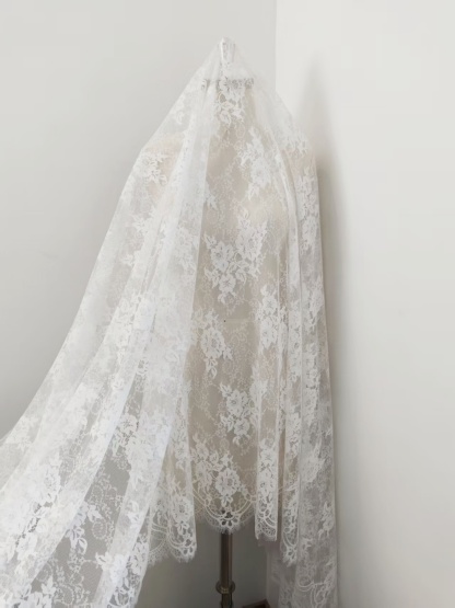French Eyelash Lace Fabric – 300CM Long & 150CM Wide Per Piece! Embroidered Floral Design for Wedding Dresses, Garment DIY, Decor & Crafts