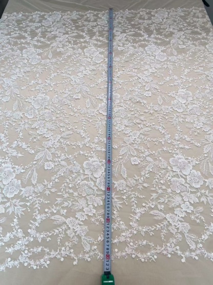 Ivory Floral Embroidered Lace Fabric with Sequins, Large Flower Mesh Lace for Wedding Dress, Bridal Gown, Flower Girl Dress