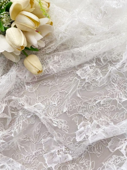 Luxurious Beaded French Chantilly Lace Fabric, Sequin Floral Embroidery Lace for wedding shrugs,bridal gown,Sold by 3 Yard