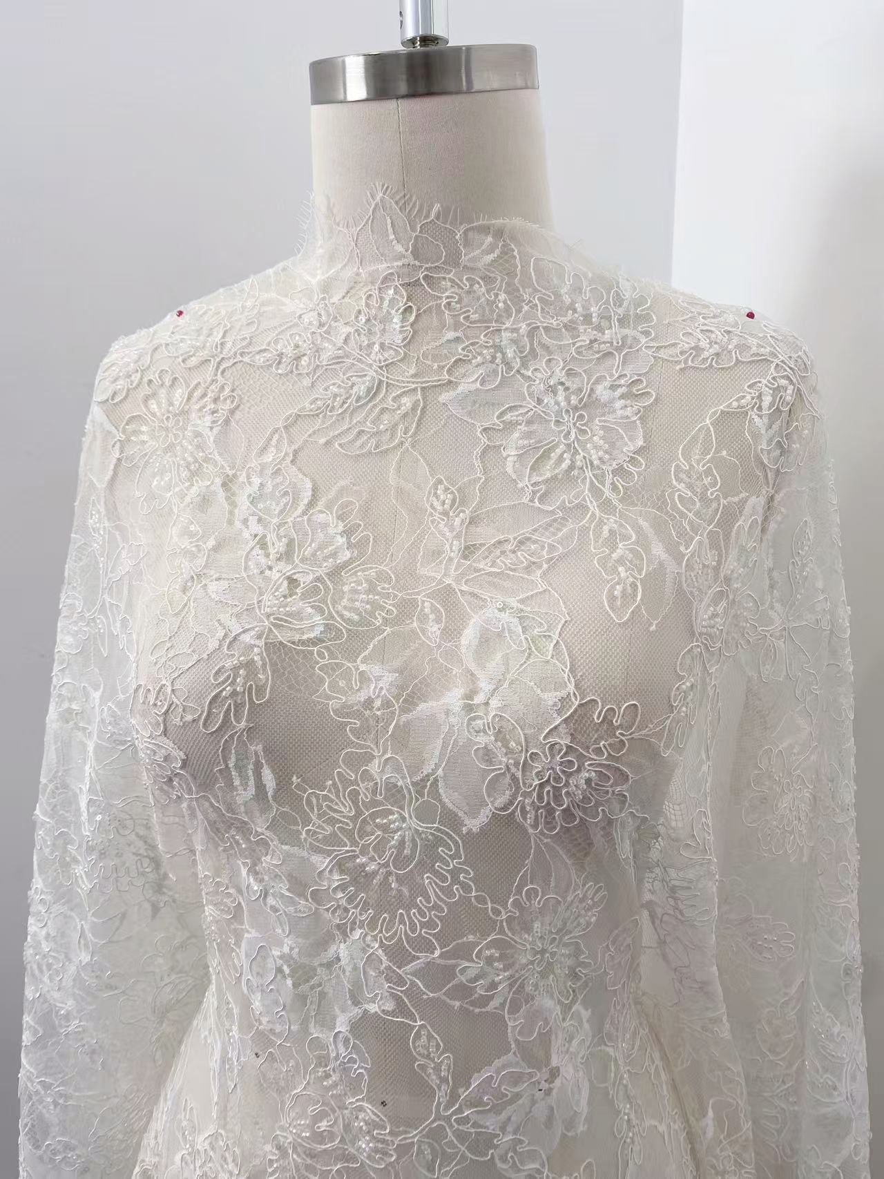 Luxurious Beaded French Chantilly Lace Fabric, Sequin Floral Embroidery Lace for wedding shrugs,bridal gown,Sold by 3 Yard