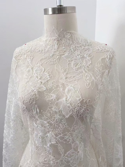Luxurious Beaded French Chantilly Lace Fabric, Sequin Floral Embroidery Lace for wedding shrugs,bridal gown,Sold by 3 Yard