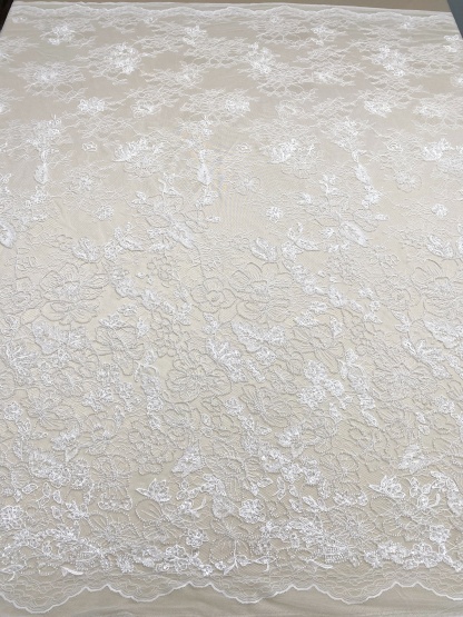 French Chantilly Flower Lace Fabric, White Embroidery Floral Beading Sequin Lace by the Yard for Wedding Dress, Veil, Bridal Gown