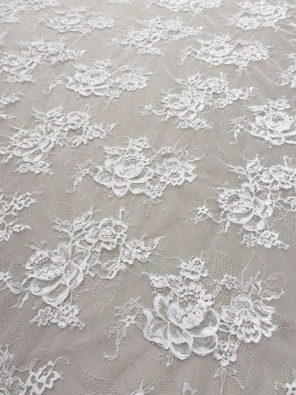 White Corded Floral Alencon Lace Fabric for Bridal Gown, Wedding Dress, DIY Sewing, Bridal Lace with Salloped Edge, 3 Meters/piece