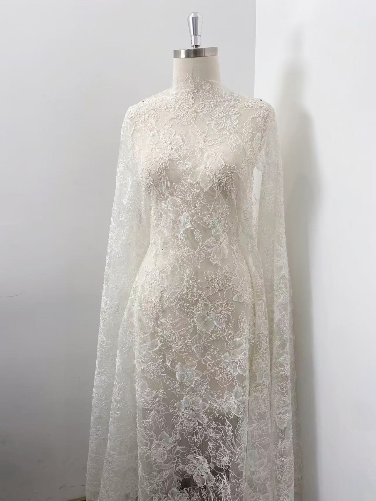 Luxurious Beaded French Chantilly Lace Fabric, Sequin Floral Embroidery Lace for wedding shrugs,bridal gown,Sold by 3 Yard