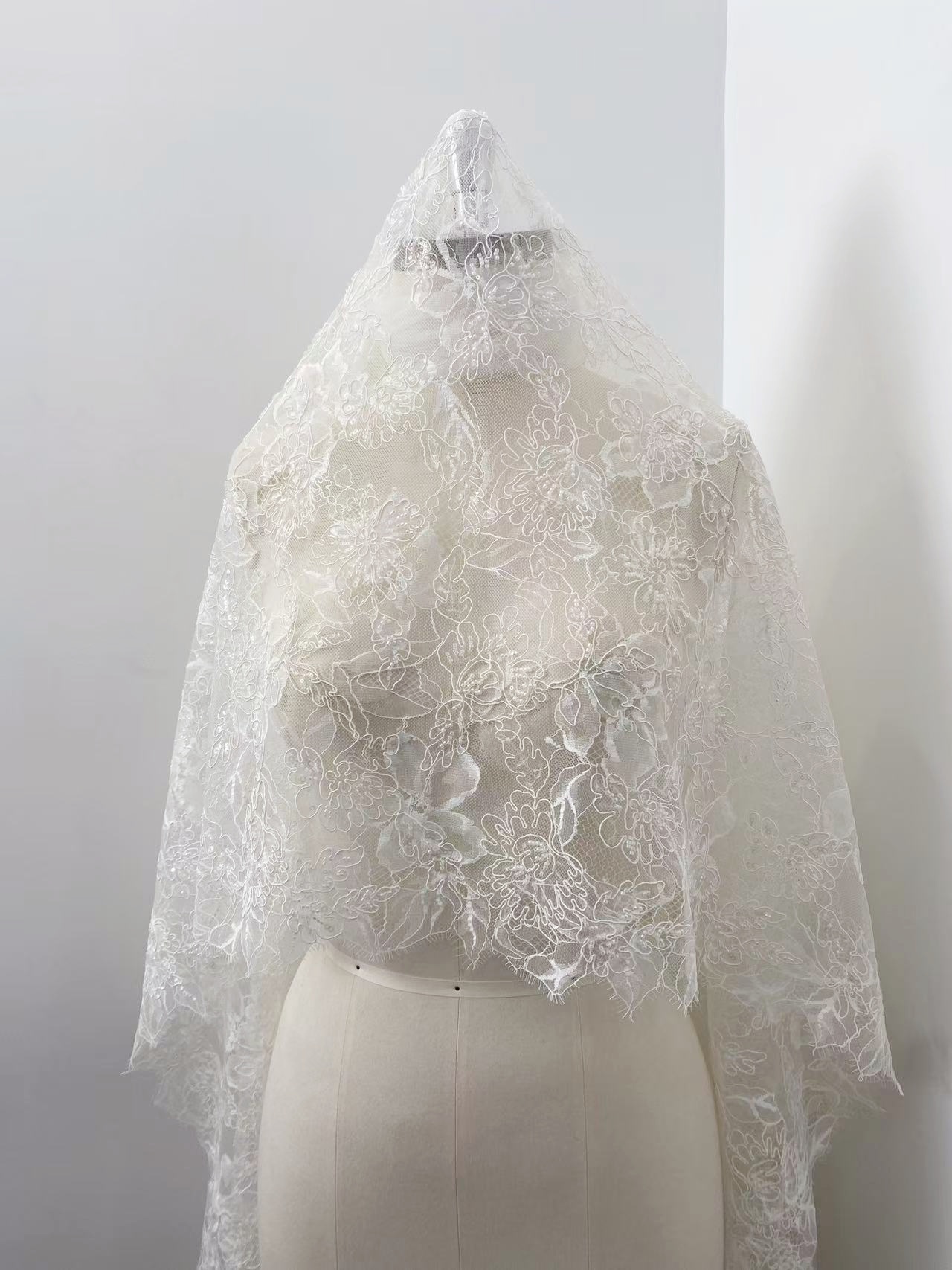 Luxurious Beaded French Chantilly Lace Fabric, Sequin Floral Embroidery Lace for wedding shrugs,bridal gown,Sold by 3 Yard