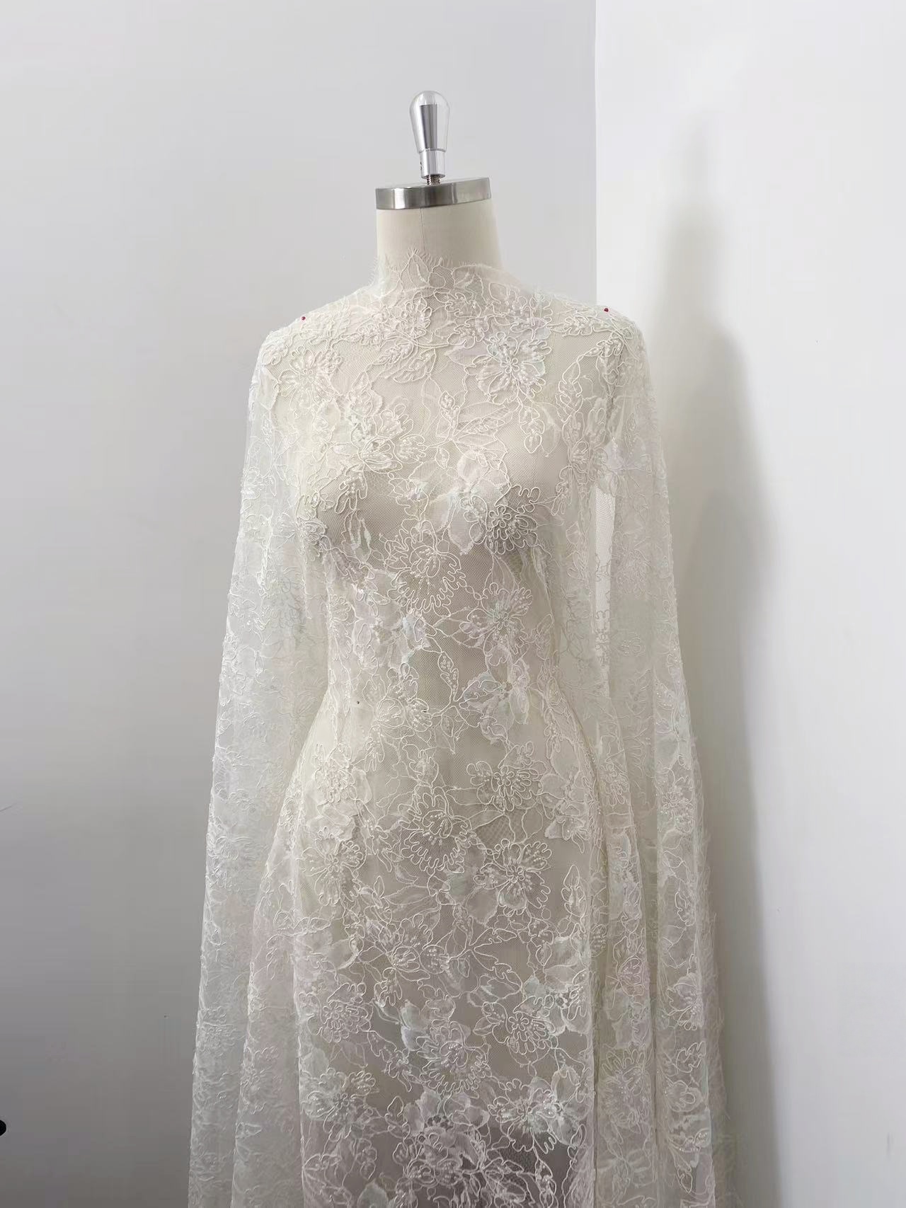 Luxurious Beaded French Chantilly Lace Fabric, Sequin Floral Embroidery Lace for wedding shrugs,bridal gown,Sold by 3 Yard
