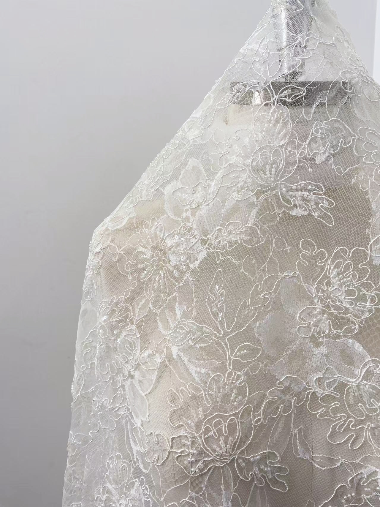 Luxurious Beaded French Chantilly Lace Fabric, Sequin Floral Embroidery Lace for wedding shrugs,bridal gown,Sold by 3 Yard