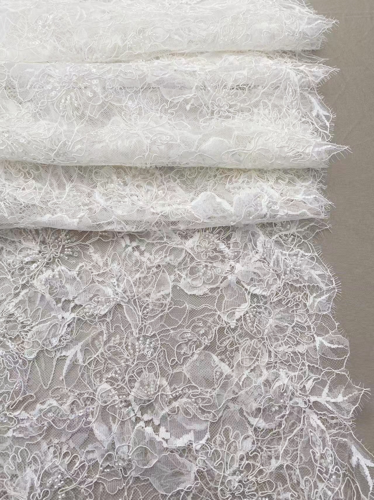 Luxurious Beaded French Chantilly Lace Fabric, Sequin Floral Embroidery Lace for wedding shrugs,bridal gown,Sold by 3 Yard