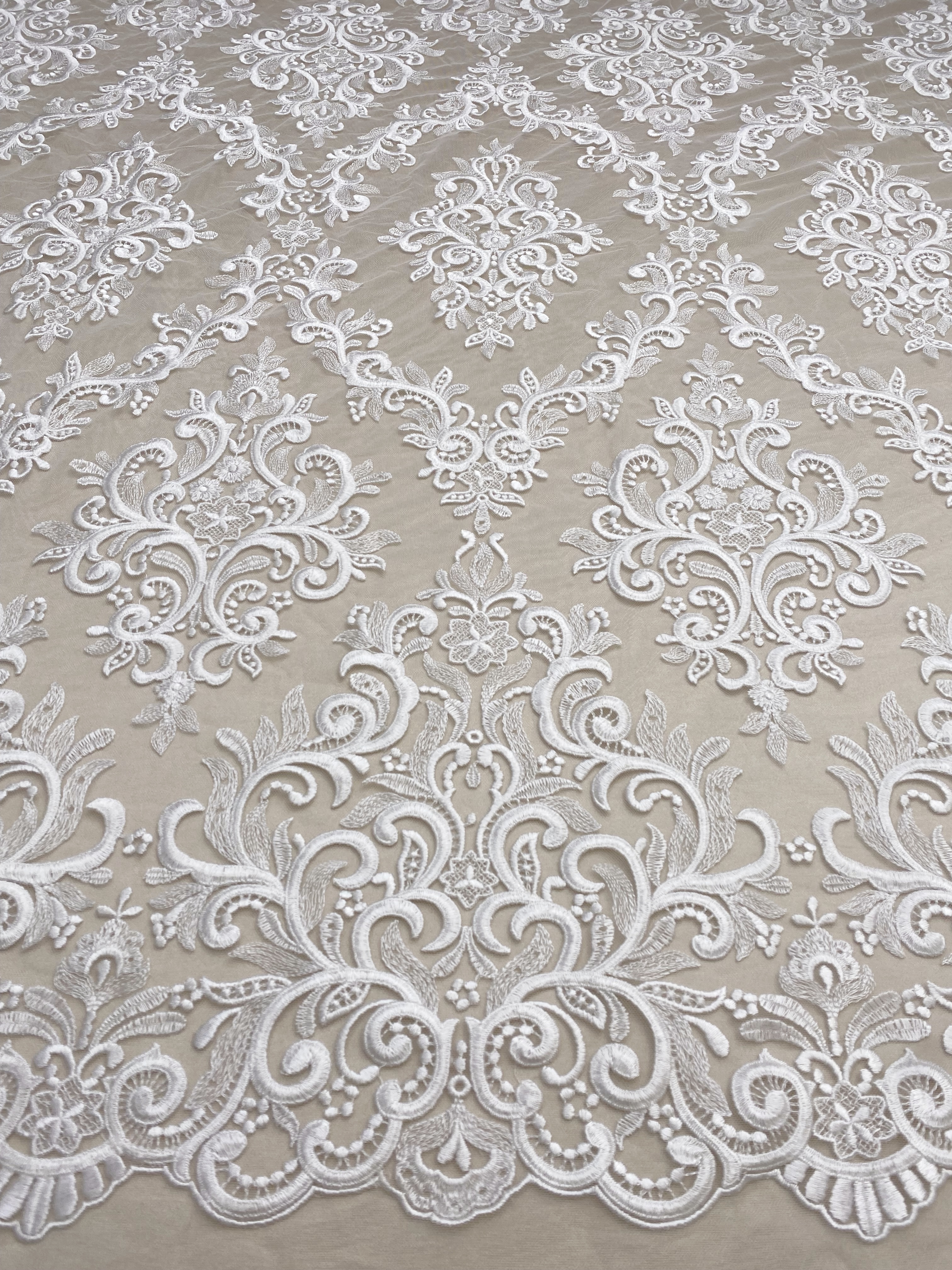 Vintage embroidered tulle lace fabric, White Wedding Lace for Bridal dress, elegant gown ,veil or handmade sewing projects