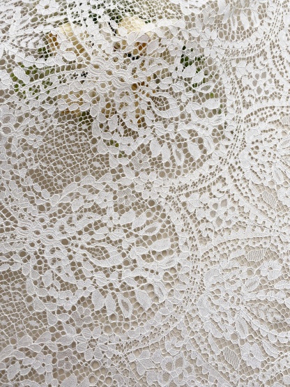 Ivory Floral French Chantilly Lace Fabric, Wedding Lace with Scalloped Edges, Eyelash Bridal Lace, Vintage Alençon Lace, sold by 3 Meters