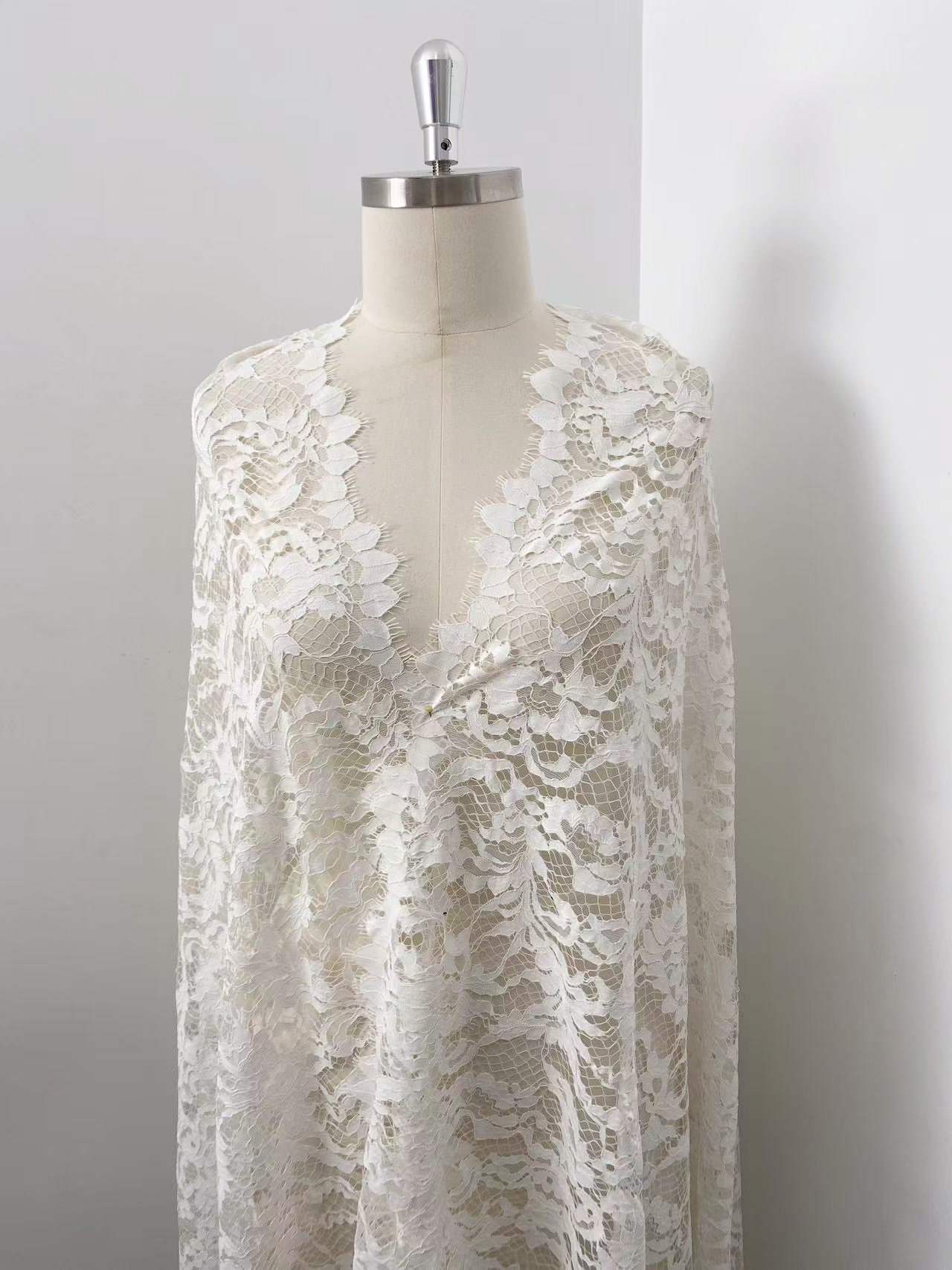Soft Light French Chantily Eyelash Lace for Wedding Dress, Bridal Gown, Classic Lace Top Overlay, White Lace Fabric DIY Bridal Dress 