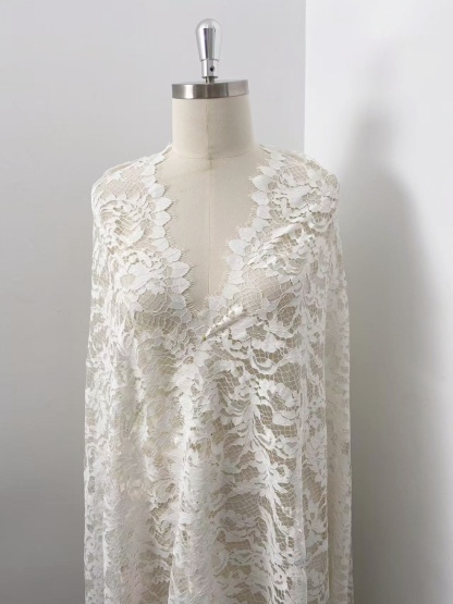 Soft Light French Chantily Eyelash Lace for Wedding Dress, Bridal Gown, Classic Lace Top Overlay, White Lace Fabric DIY Bridal Dress 