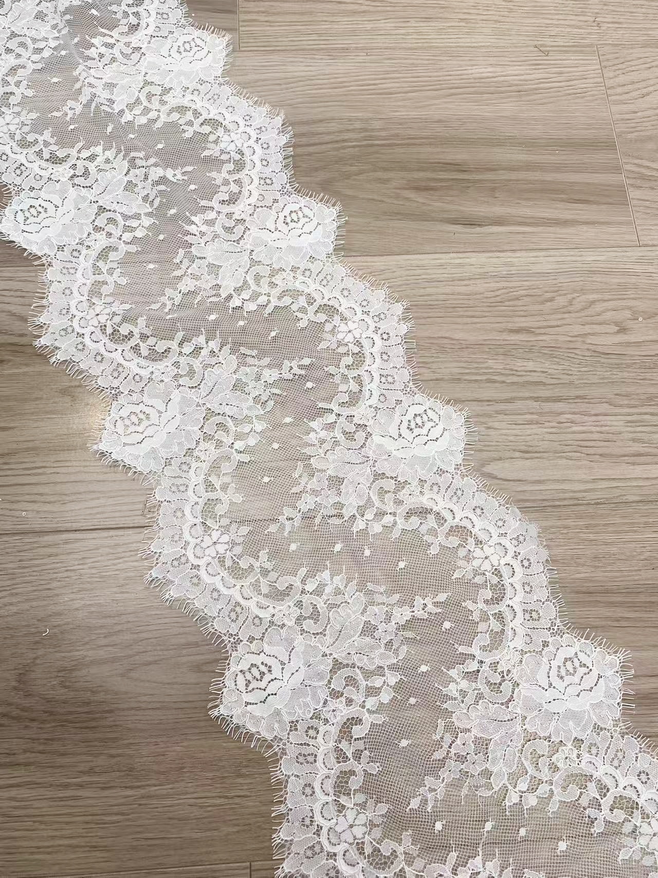 French Chantilly Lace, Floral Trim Eyelash Edging, Eyelash Lace Wedding Dress Fabric for Bridal Veil, Bridal Cap Lace 3 meters