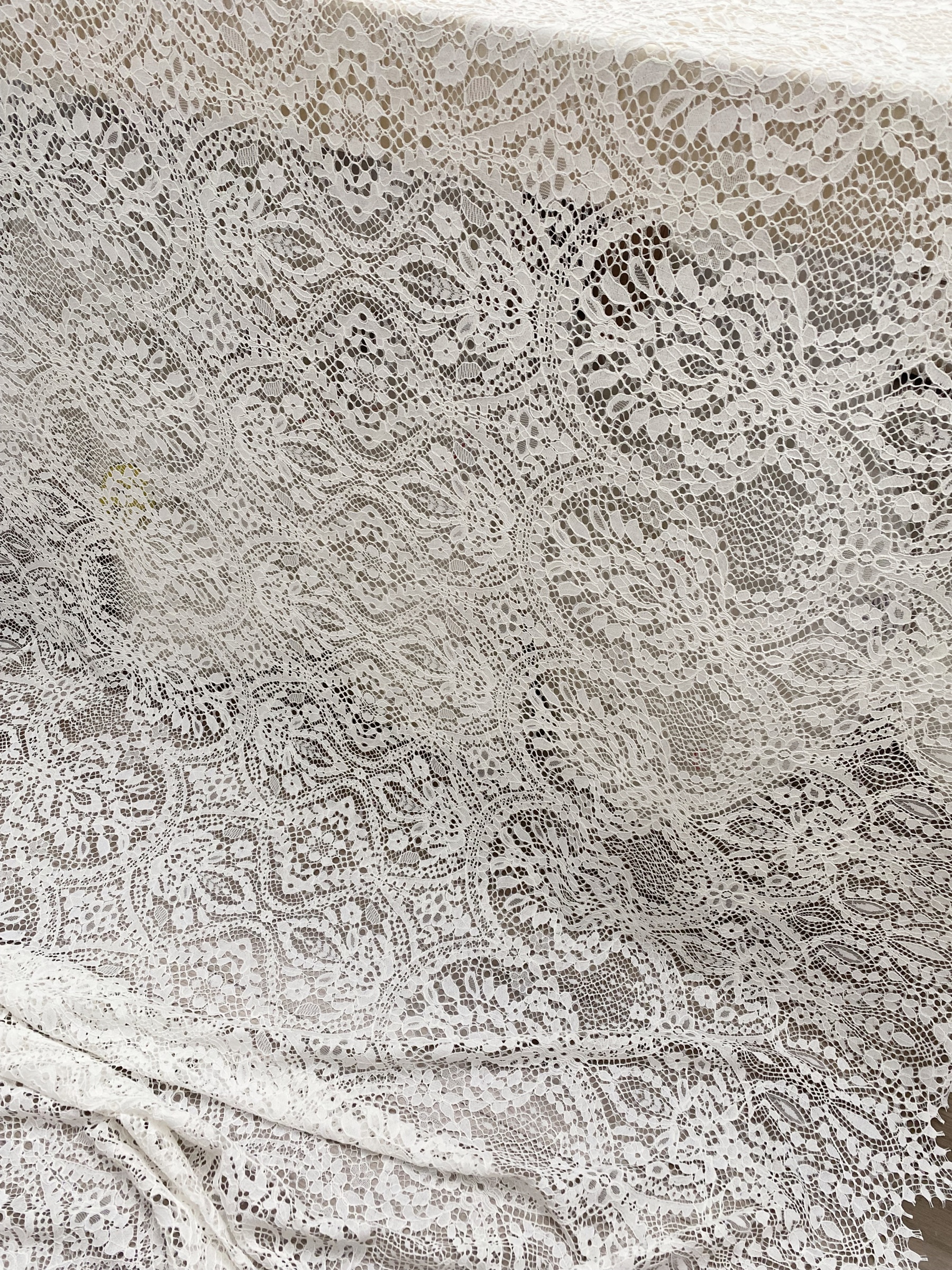 Ivory Floral French Chantilly Lace Fabric, Wedding Lace with Scalloped Edges, Eyelash Bridal Lace, Vintage Alençon Lace, sold by 3 Meters