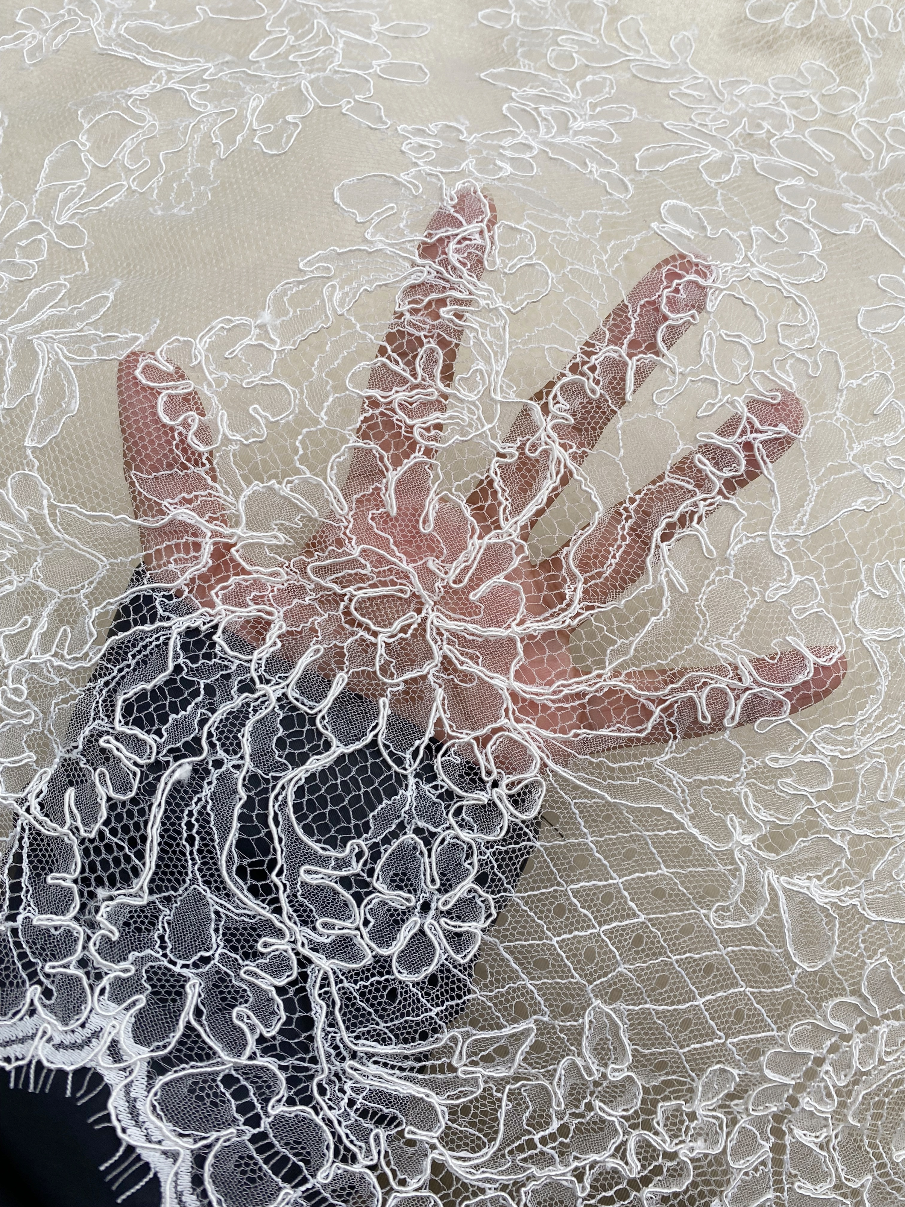 Exclusive Design for 2026: 3 Meters French Lace with Corded, 150cm Wide Alencon Eyelash Lace Fabric for Wedding Dress, Bridal gown, Veil