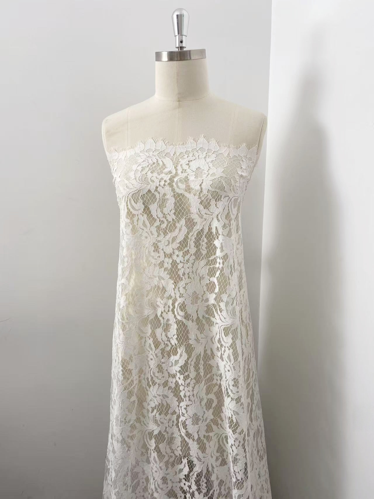 Soft Light French Chantily Eyelash Lace for Wedding Dress, Bridal Gown, Classic Lace Top Overlay, White Lace Fabric DIY Bridal Dress 