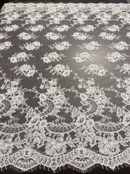 Ivory Beaded Chantilly Lace Fabric for Wedding Dress,Bridal Gown Veil,Sold by 3 Meter