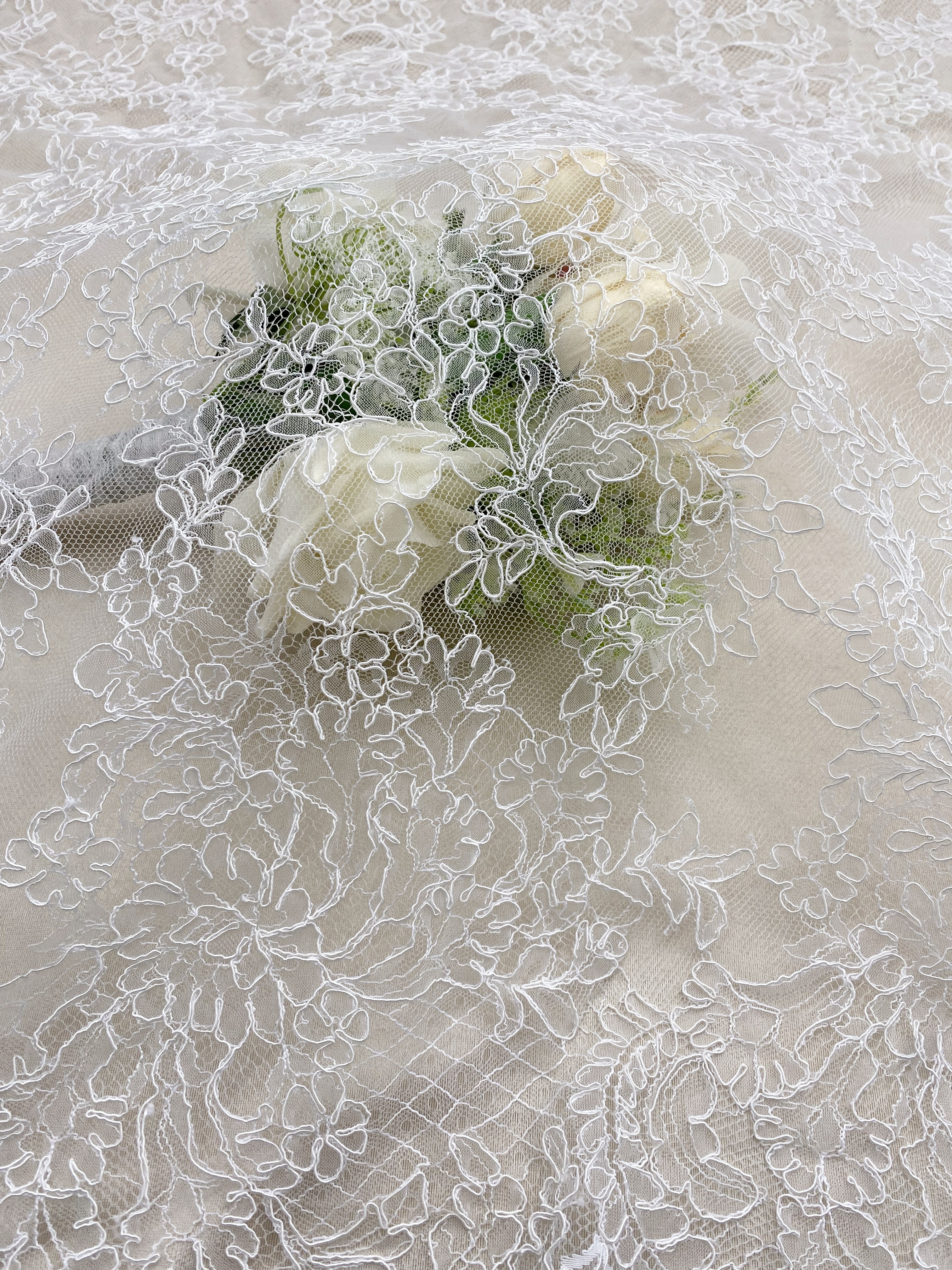 Exclusive Design for 2026: 3 Meters French Lace with Corded, 150cm Wide Alencon Eyelash Lace Fabric for Wedding Dress, Bridal gown, Veil