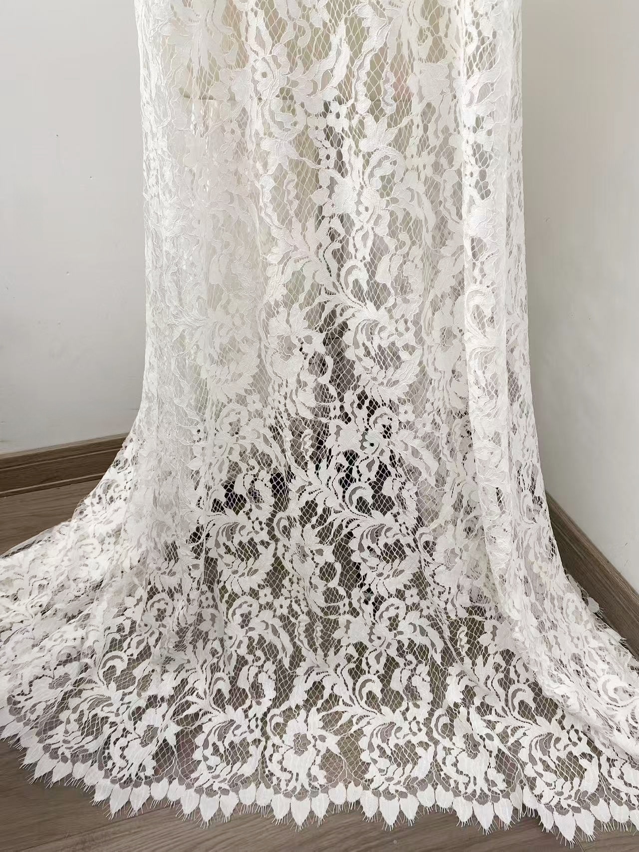 Soft Light French Chantily Eyelash Lace for Wedding Dress, Bridal Gown, Classic Lace Top Overlay, White Lace Fabric DIY Bridal Dress 