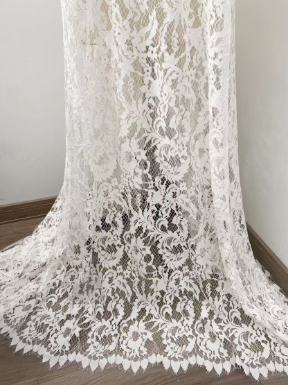 Soft Light French Chantily Eyelash Lace for Wedding Dress, Bridal Gown, Classic Lace Top Overlay, White Lace Fabric DIY Bridal Dress 