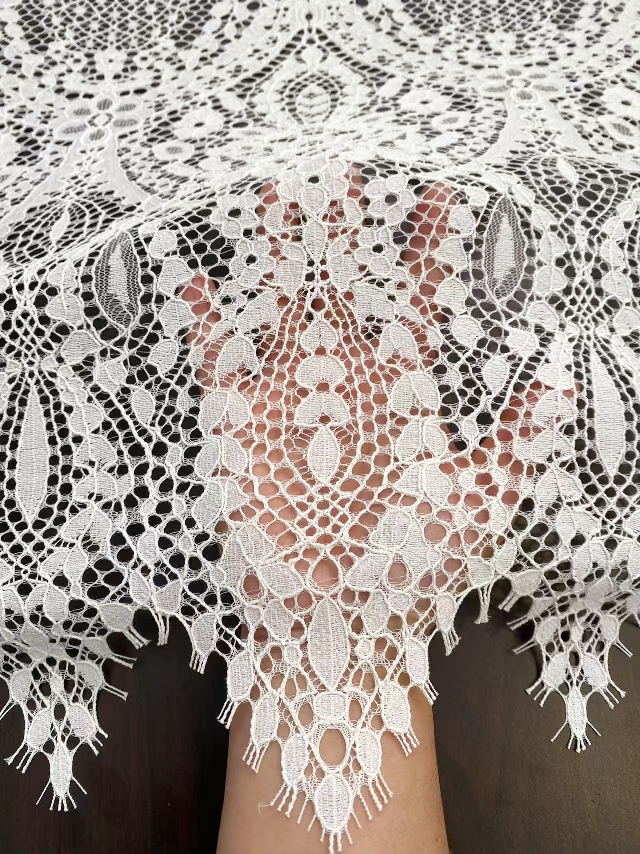 Ivory Floral French Chantilly Lace Fabric, Wedding Lace with Scalloped Edges, Eyelash Bridal Lace, Vintage Alençon Lace, sold by 3 Meters