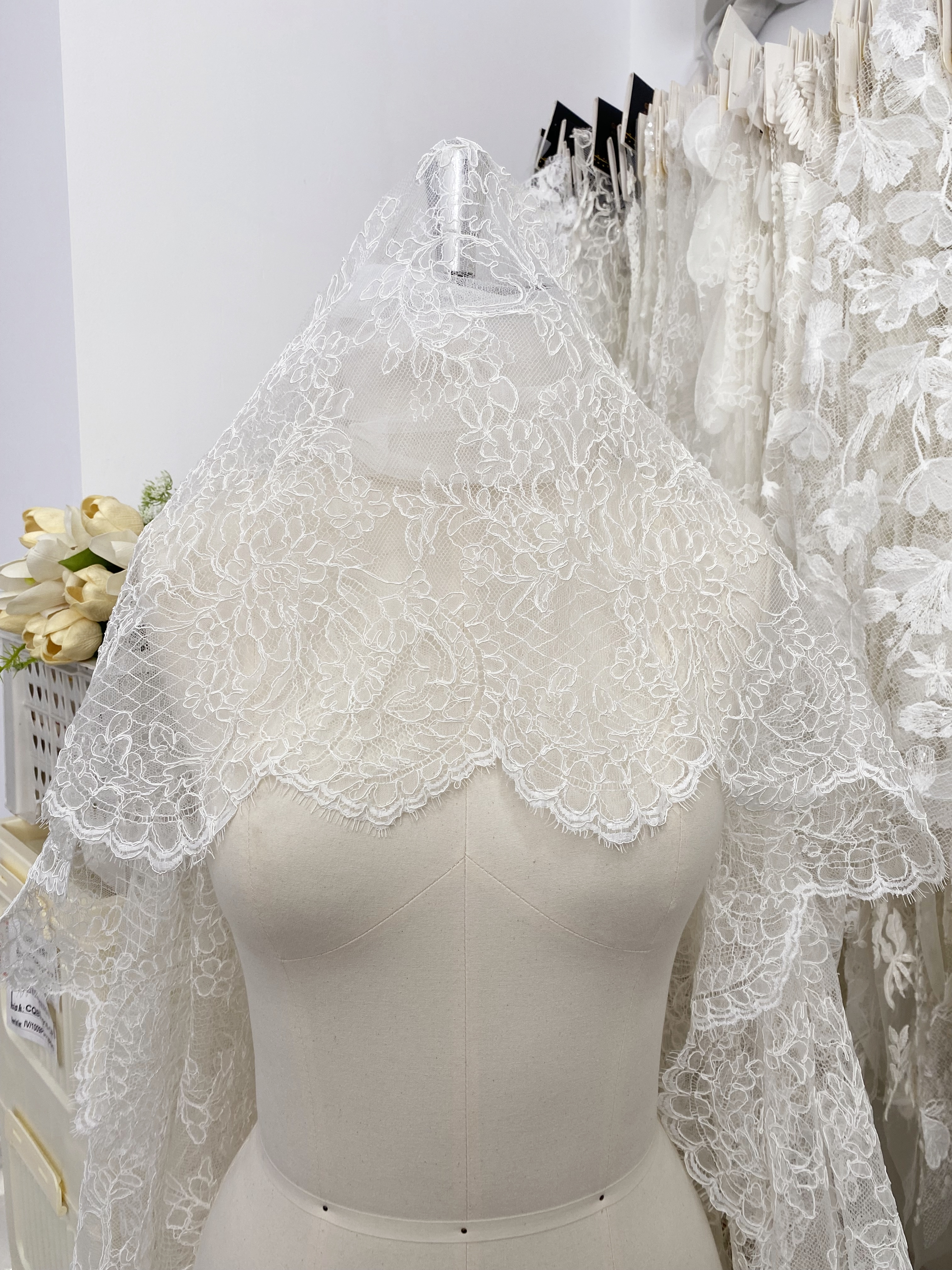Exclusive Design for 2026: 3 Meters French Lace with Corded, 150cm Wide Alencon Eyelash Lace Fabric for Wedding Dress, Bridal gown, Veil