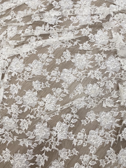 Ivory Floral Pearl lace Fabric for Bridal Wedding Dress, Gown,Romantic 3D Embroidery Tulle flower applique fabric by the yard