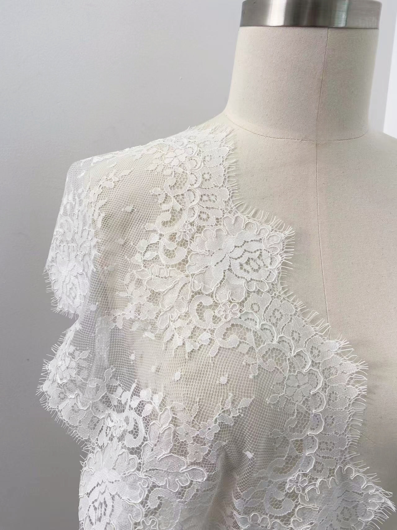 French Chantilly Lace, Floral Trim Eyelash Edging, Eyelash Lace Wedding Dress Fabric for Bridal Veil, Bridal Cap Lace 3 meters