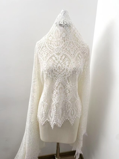 Ivory Floral French Chantilly Lace Fabric, Wedding Lace with Scalloped Edges, Eyelash Bridal Lace, Vintage Alençon Lace, sold by 3 Meters