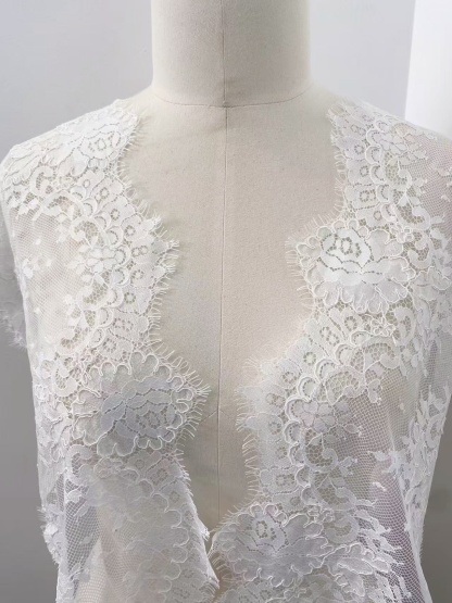 French Chantilly Lace, Floral Trim Eyelash Edging, Eyelash Lace Wedding Dress Fabric for Bridal Veil, Bridal Cap Lace 3 meters