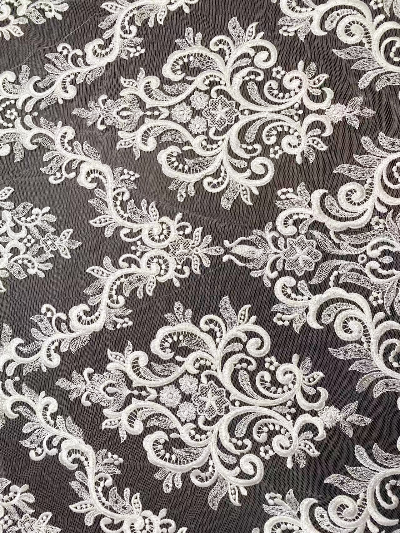 Vintage embroidered tulle lace fabric, White Wedding Lace for Bridal dress, elegant gown ,veil or handmade sewing projects