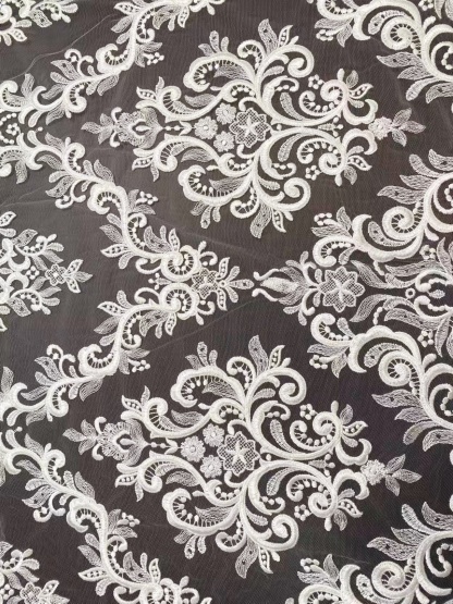 Vintage embroidered tulle lace fabric, White Wedding Lace for Bridal dress, elegant gown ,veil or handmade sewing projects