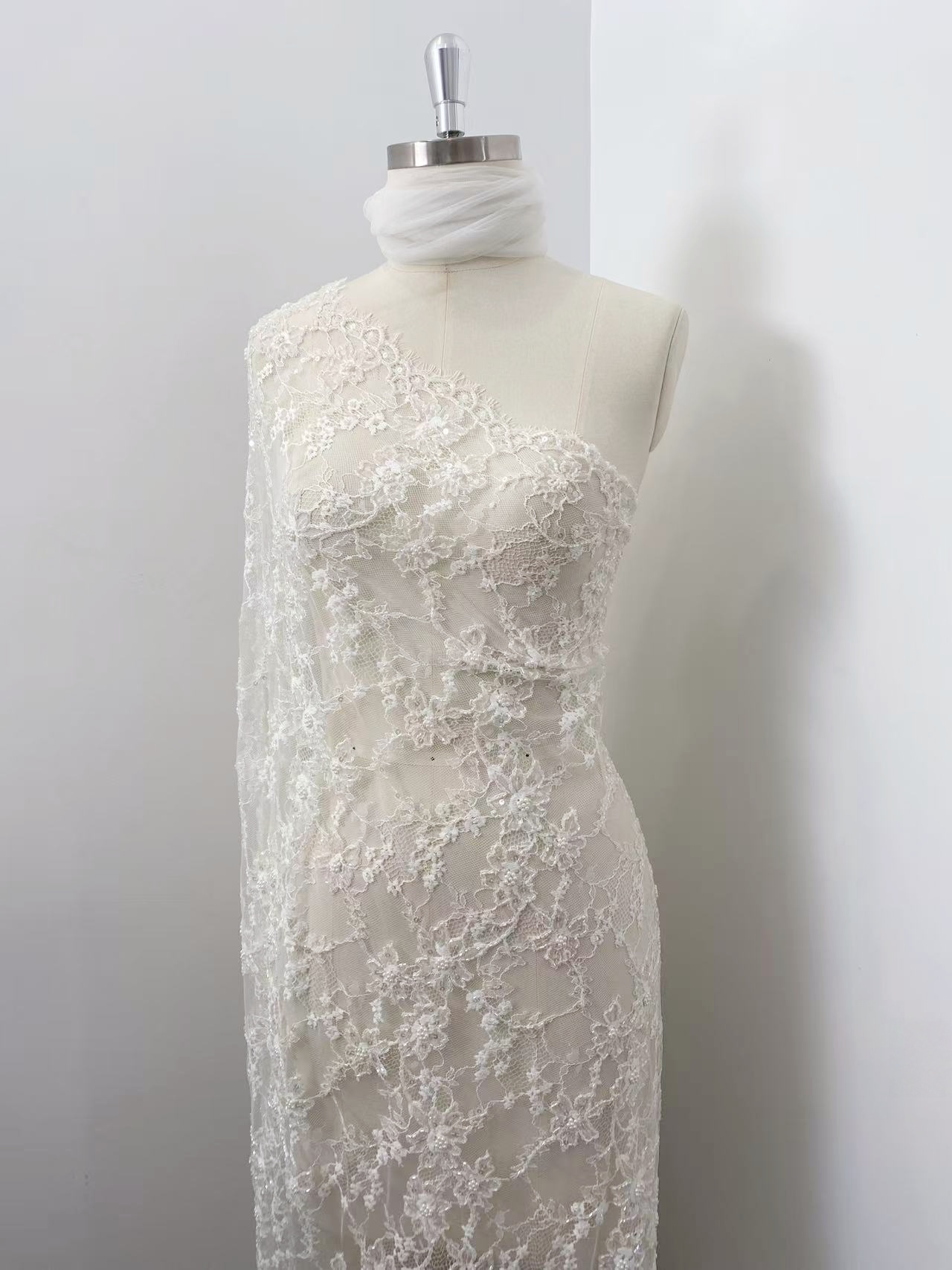 Luxurious Beaded French Chantilly Lace Fabric, Sequin Floral Embroidery Lace for wedding shrugs,bridal gown,Sold by 3 Yard