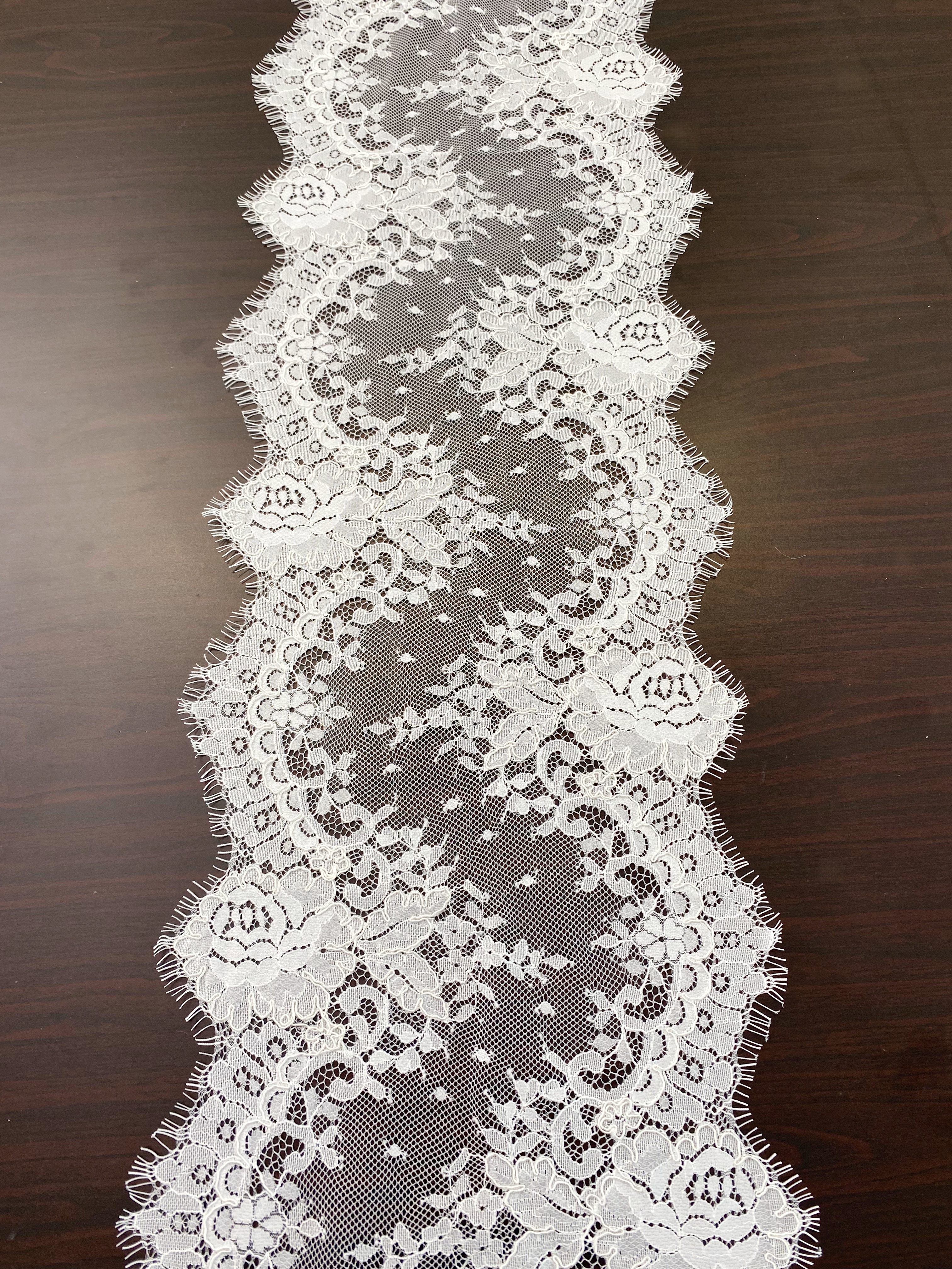 French Chantilly Lace, Floral Trim Eyelash Edging, Eyelash Lace Wedding Dress Fabric for Bridal Veil, Bridal Cap Lace 3 meters