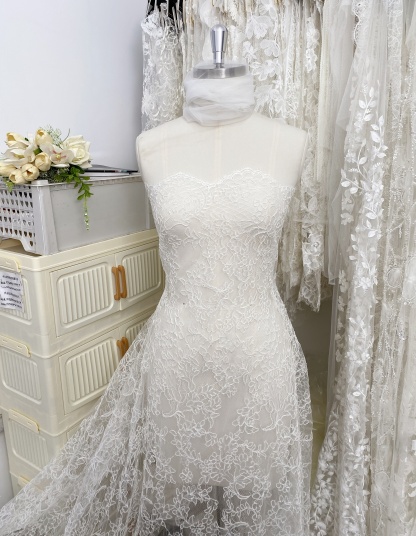 Exclusive Design for 2026: 3 Meters French Lace with Corded, 150cm Wide Alencon Eyelash Lace Fabric for Wedding Dress, Bridal gown, Veil