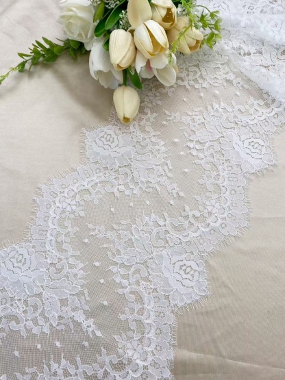 French Chantilly Lace, Floral Trim Eyelash Edging, Eyelash Lace Wedding Dress Fabric for Bridal Veil, Bridal Cap Lace 3 meters