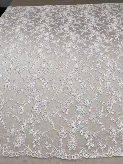 Luxurious Beaded French Chantilly Lace Fabric, Sequin Floral Embroidery Lace for wedding shrugs,bridal gown,Sold by 3 Yard
