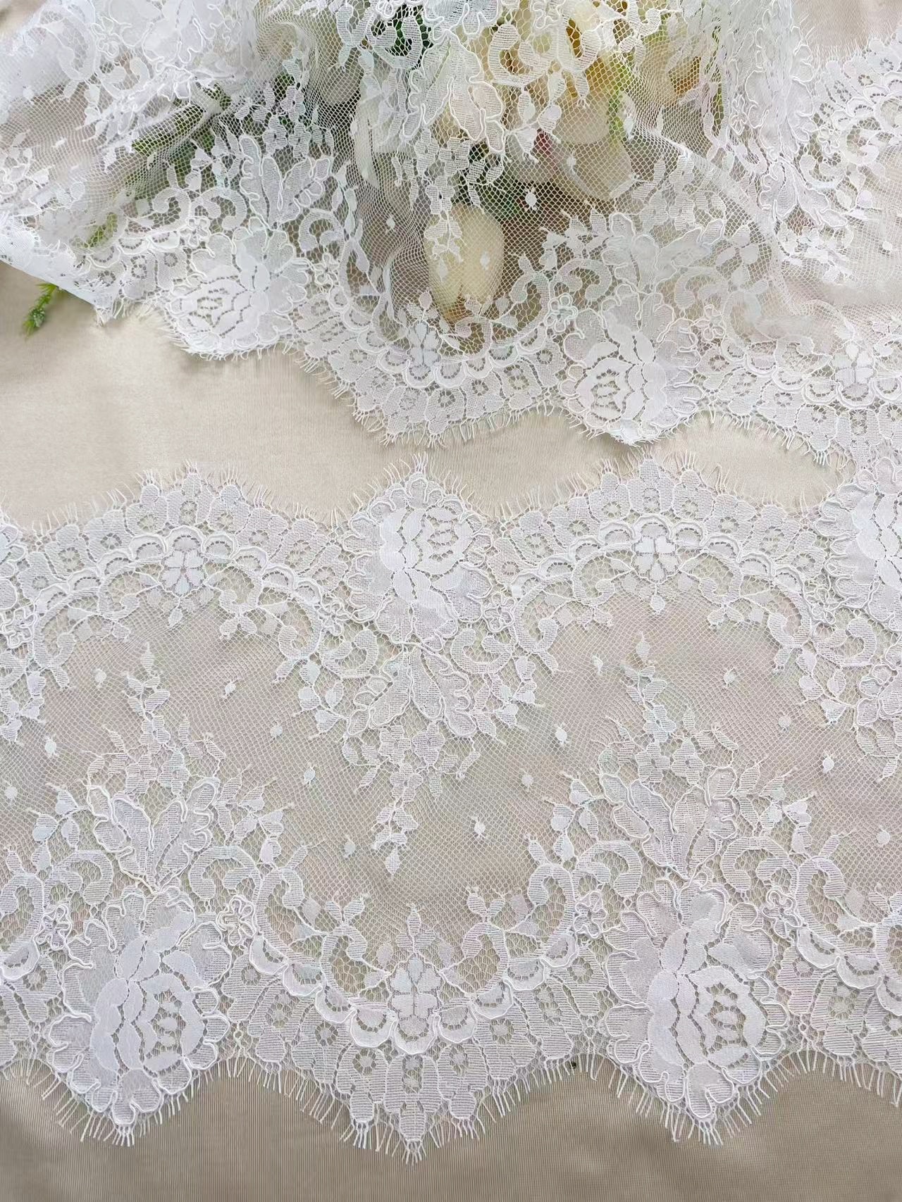 French Chantilly Lace, Floral Trim Eyelash Edging, Eyelash Lace Wedding Dress Fabric for Bridal Veil, Bridal Cap Lace 3 meters