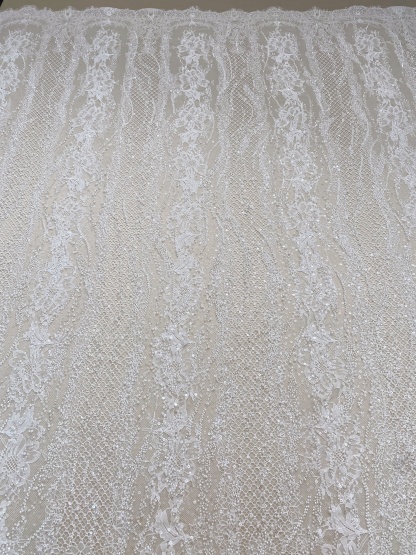 Ivory Beaded Chantilly Lace Fabric for Wedding Dress,Bridal Gown Veil,Sold by 3 Meter