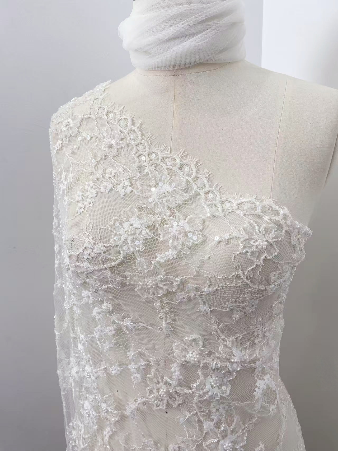 Luxurious Beaded French Chantilly Lace Fabric, Sequin Floral Embroidery Lace for wedding shrugs,bridal gown,Sold by 3 Yard