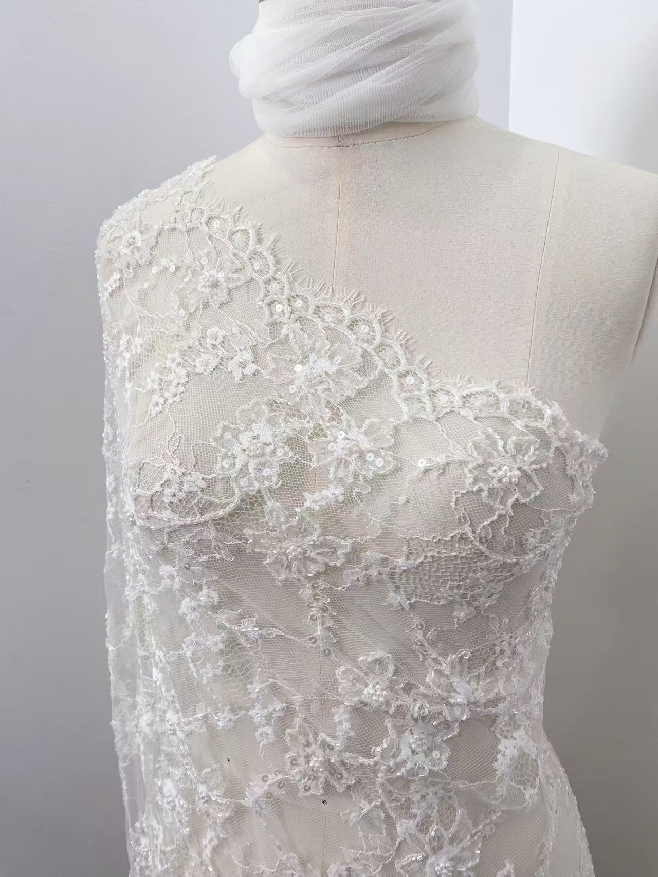 Luxurious Beaded French Chantilly Lace Fabric, Sequin Floral Embroidery Lace for wedding shrugs,bridal gown,Sold by 3 Yard