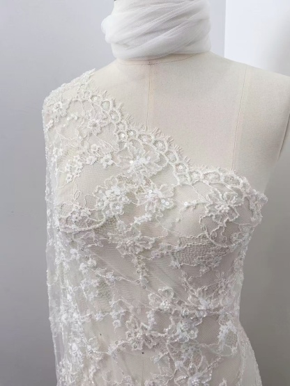 Luxurious Beaded French Chantilly Lace Fabric, Sequin Floral Embroidery Lace for wedding shrugs,bridal gown,Sold by 3 Yard
