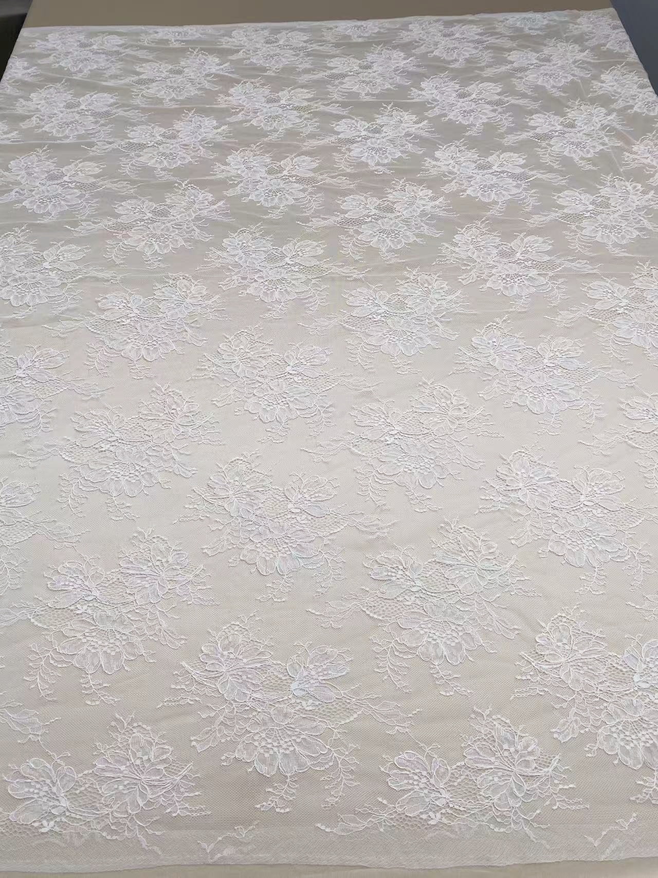 New arrival Chantilly lace fabric with flowers for bridal veil, bridal dress, White wedding lace French lace by the yard