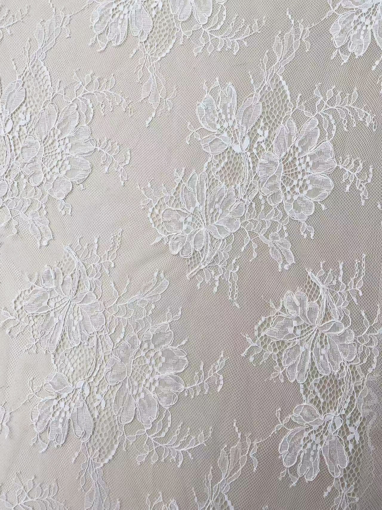 New arrival Chantilly lace fabric with flowers for bridal veil, bridal dress, White wedding lace French lace by the yard