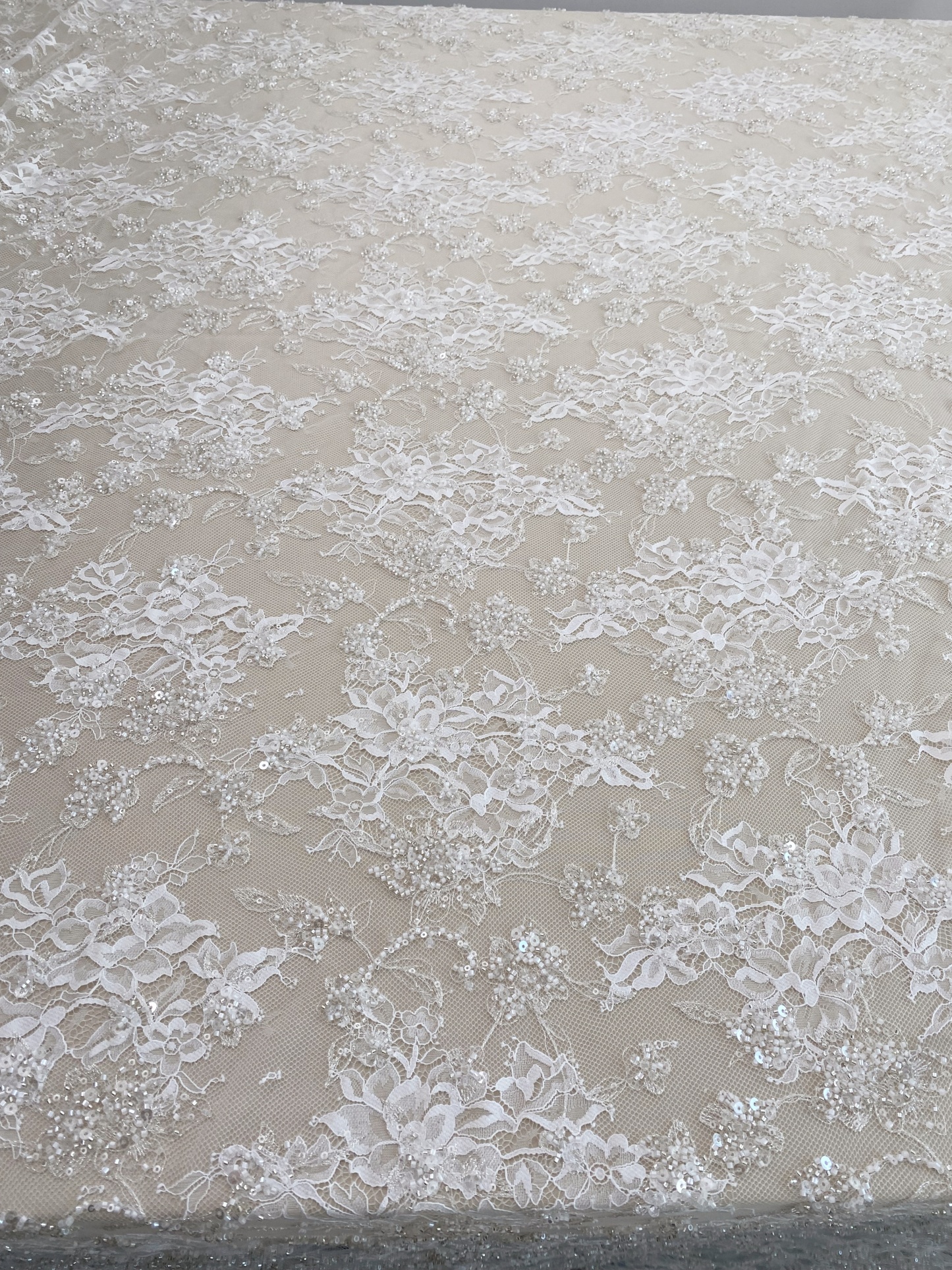 3 Meters Heavy Bead Chantilly Lace Fabric with Sequins for Wedding Dress,Bridal Gown Veil, Alencon Lace Floral Trim Eyelash Edging