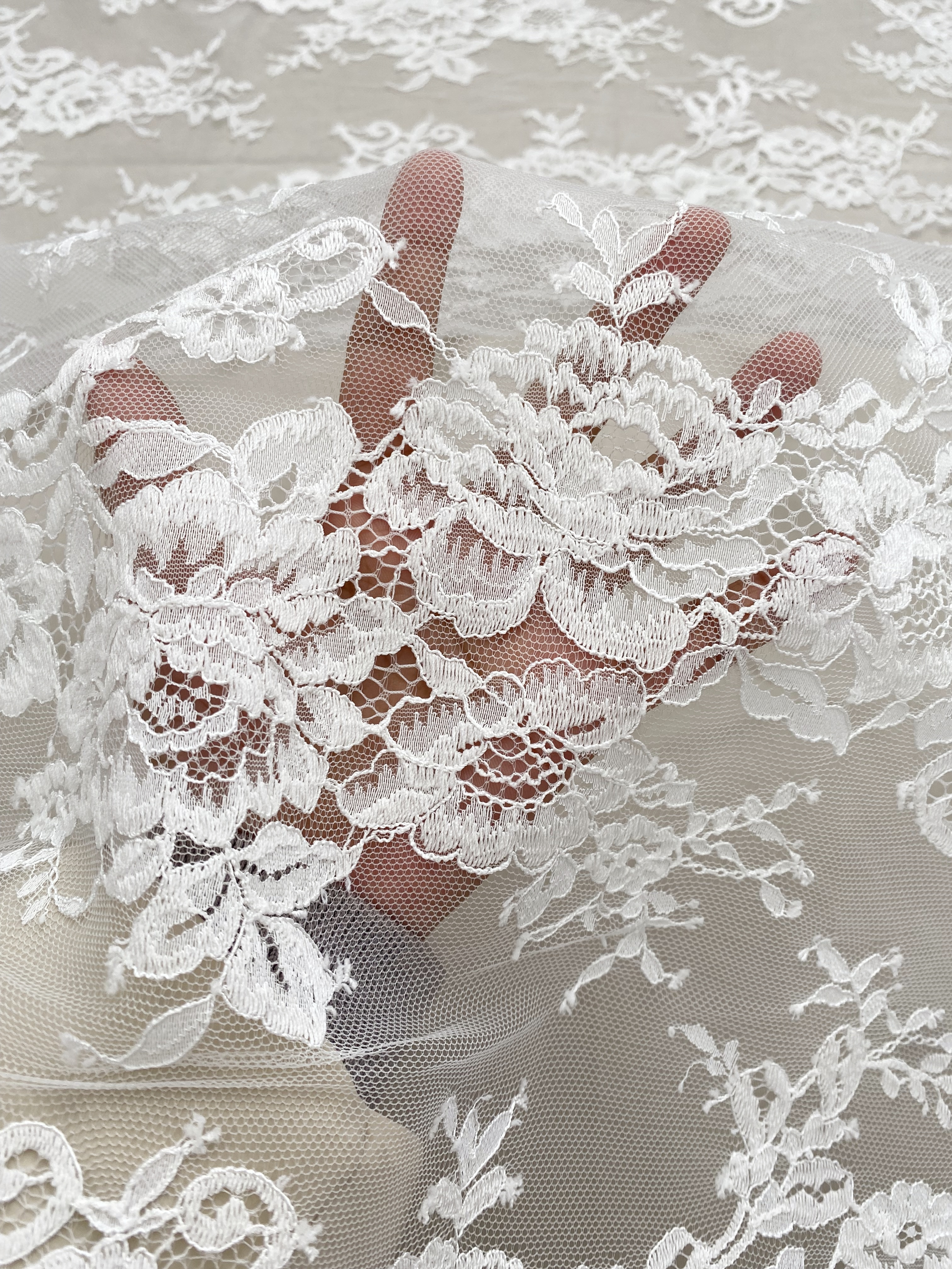 3Meters Wide Lace Fabric with Exclusive flower Parttern for Wedding Dress and Veil, Floral Embroidered Tulle by the Yard, Bridal Material