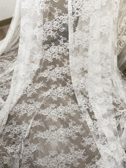 3Meters Wide Lace Fabric with Exclusive flower Parttern for Wedding Dress and Veil, Floral Embroidered Tulle by the Yard, Bridal Material